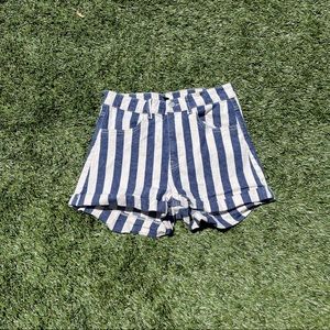 Striped denim shorts